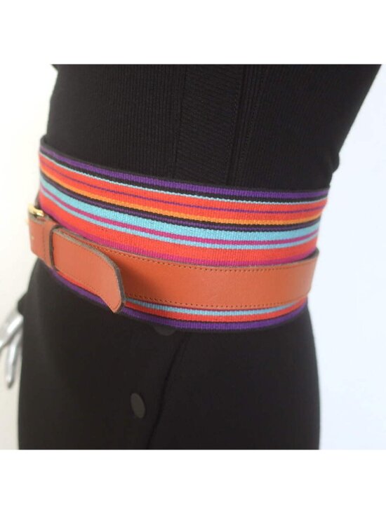 Vintage Saint Laurent Rive Gauche Striped Canvas Wrap Belt Multicolor/Brown main image 5